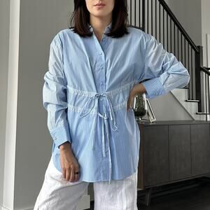 Aknvas Marina Tie Front Poplin Top Size Small New
